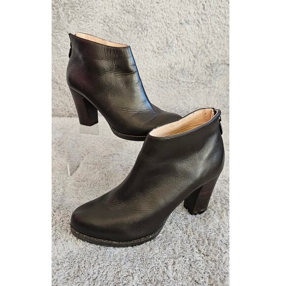 Land's End Rowe Back‎ Zip Leather Stacked Heel Ankle Booties Women Size 7B Black - Picture 1 of 8